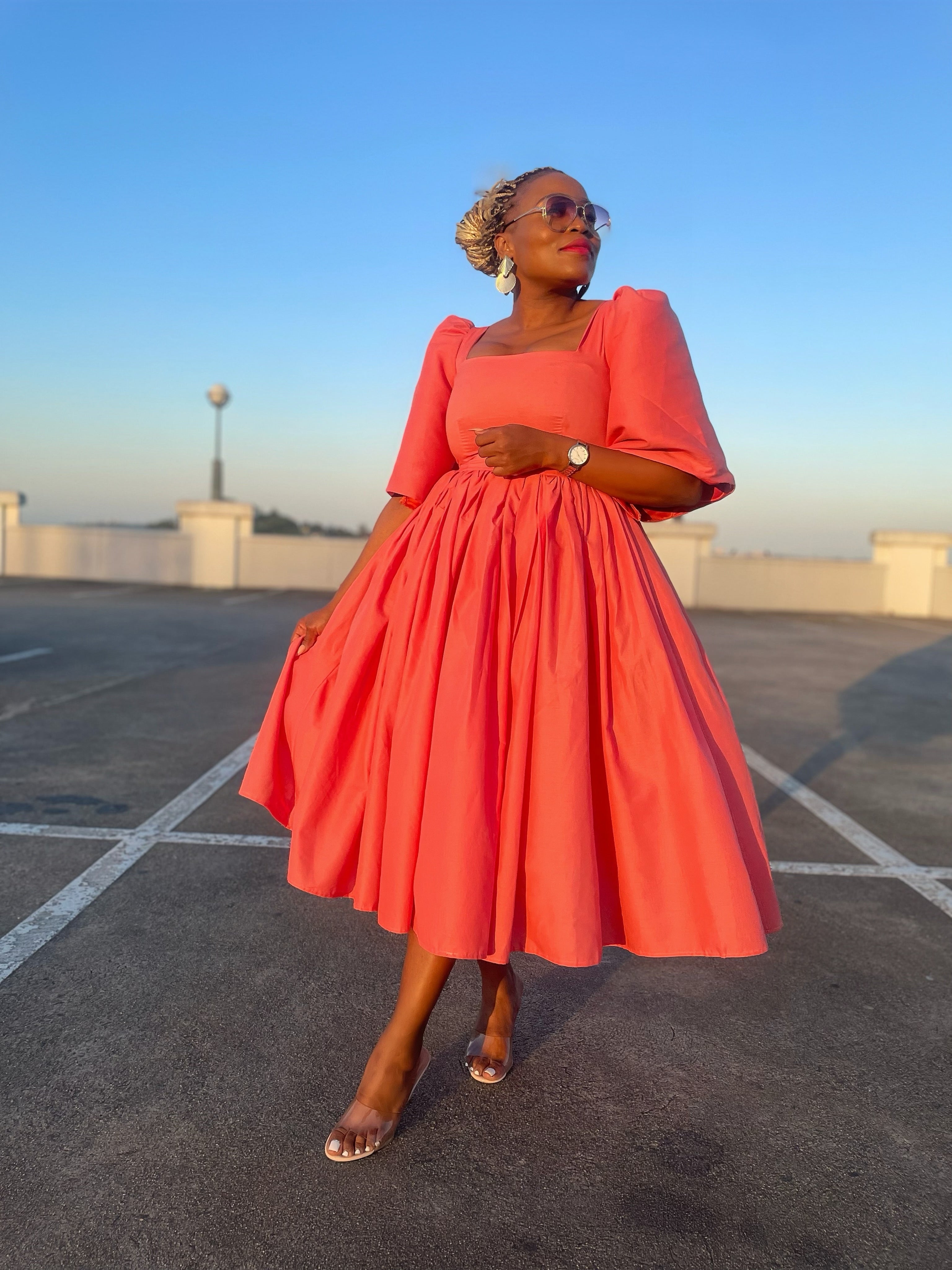 Phiwe Coral Flare Dress